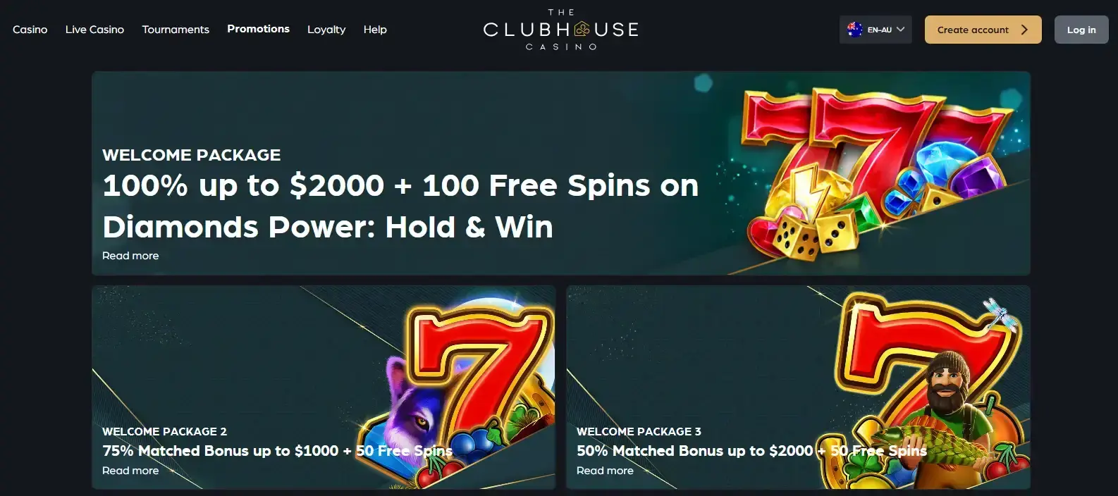 Current The Clubhouse Casino Australia promotions page showing welcome and recurring offers